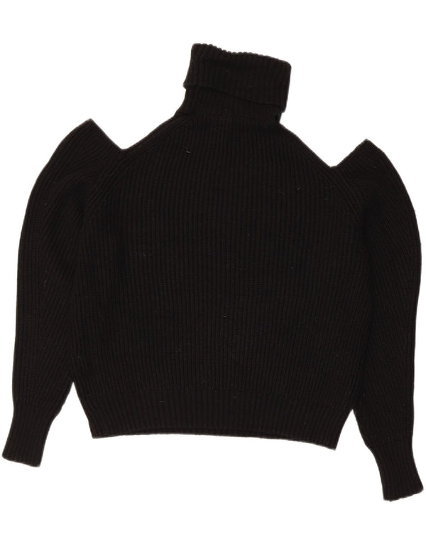 Zara Pull court surdimensionné à col roulé pour femme UK 10 Petit Noir