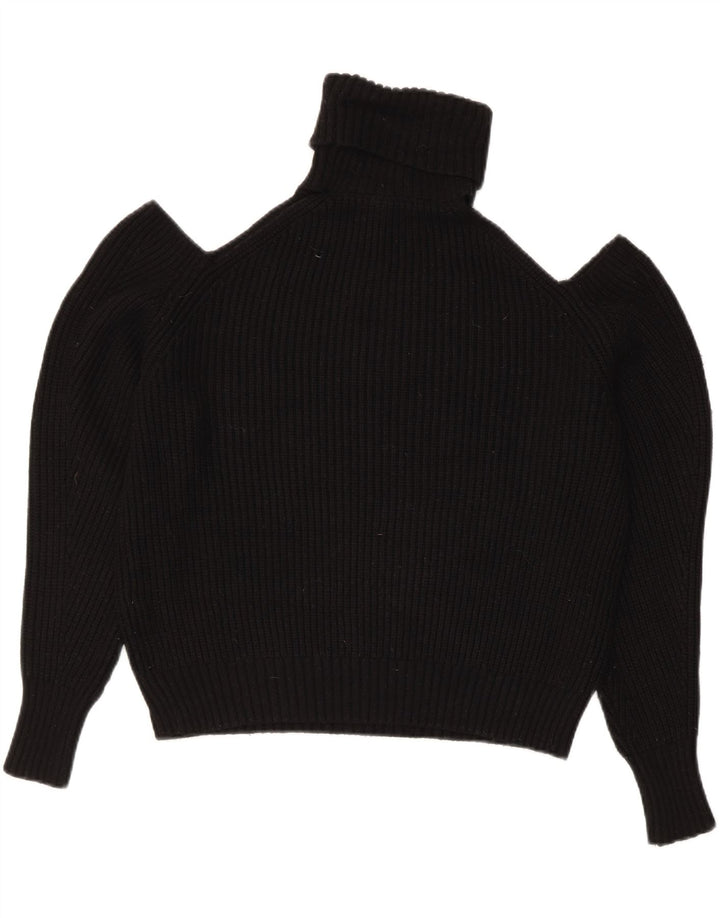 Zara Pull court surdimensionné à col roulé pour femme UK 10 Petit Noir