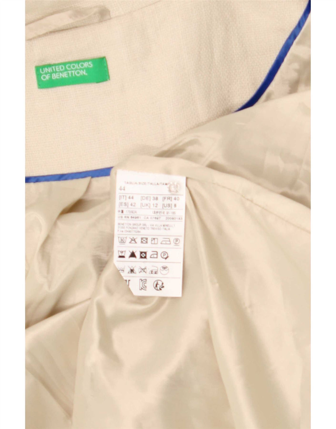 Benetton Pardessus Femme UK 12 Lin Beige Moyen