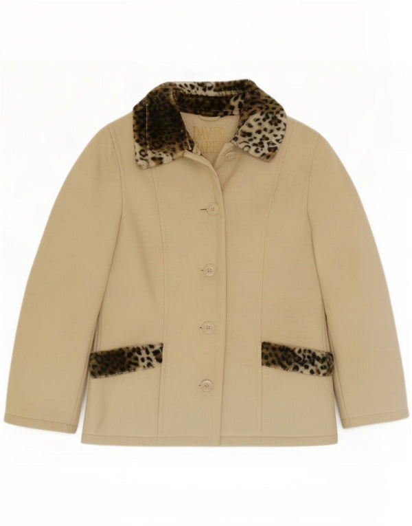 David Barry Veste blazer à 4 boutons pour femme UK 12 Beige moyen imprimé animal