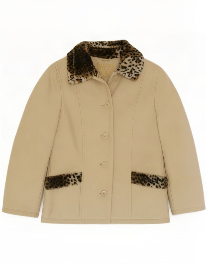 David Barry Veste blazer à 4 boutons pour femme UK 12 Beige moyen imprimé animal