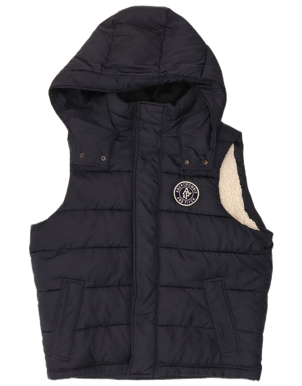 Abercrombie & Fitch Gilet rembourré à capuche pour homme UK 42 XL Bleu marine Polyester