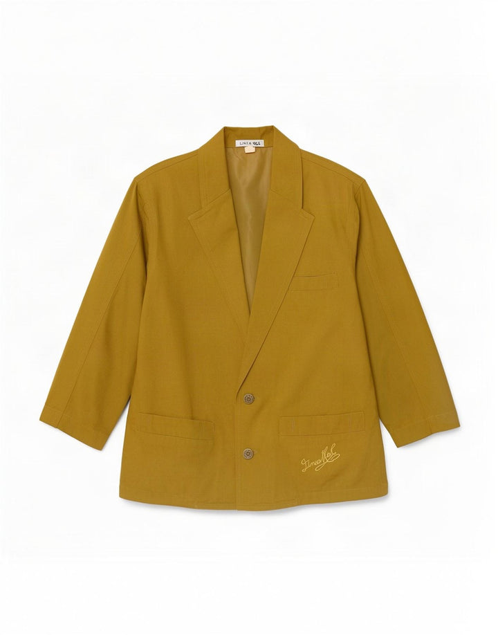 vintage Femmes 3/4 Manches 2 Bouton Blazer Veste EU 38 Moyen Kaki Coton