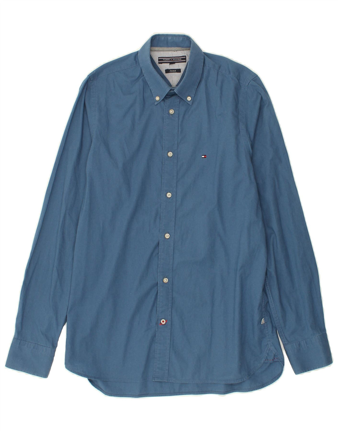 TOMMY HILFIGER Mens Stretch Shirt Small Blue Cotton | Vintage Tommy Hilfiger | Thrift | Second-Hand Tommy Hilfiger | Used Clothing | Messina Hembry 