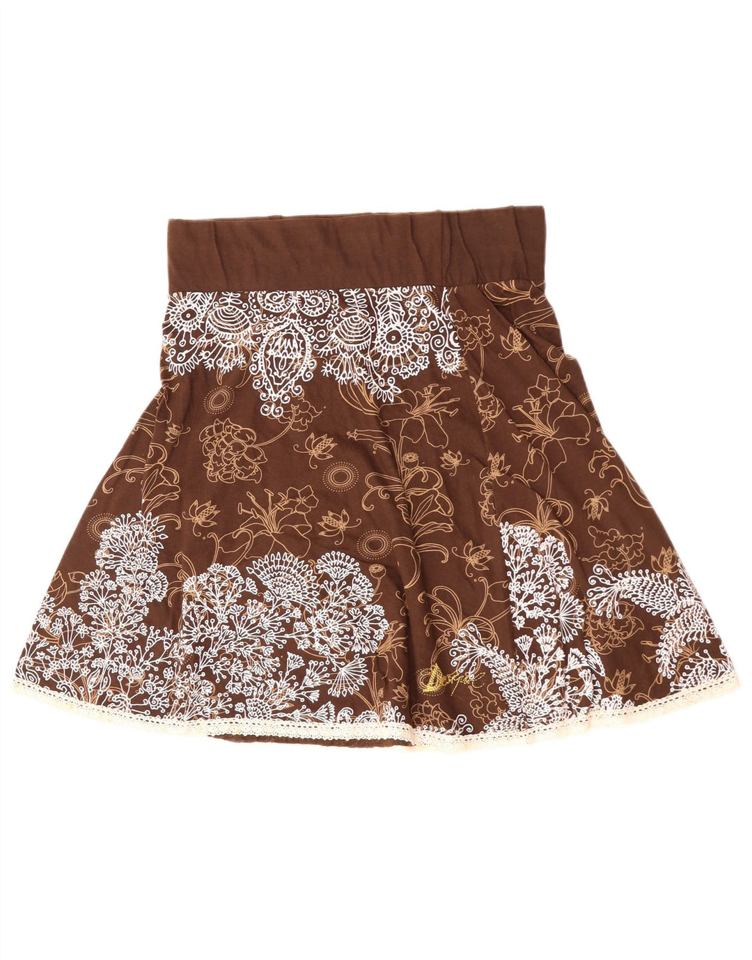 DESIGUAL Jupe trapèze taille haute pour femme Large W30 en coton floral marron