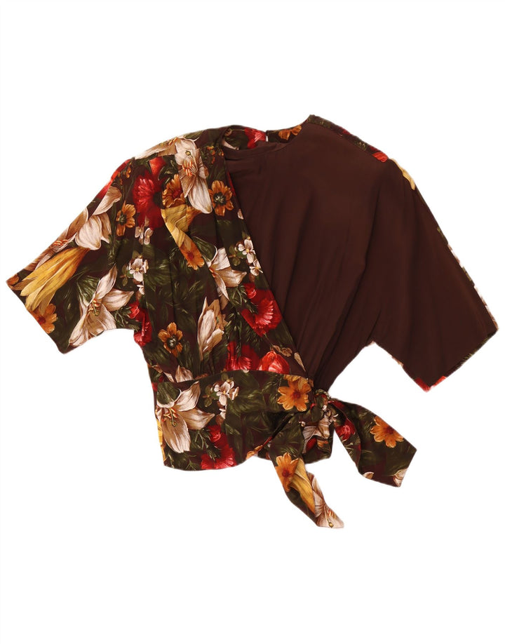 Punto e Virgola Femme Blouse Top IT 44 Acétate Floral Marron Moyen