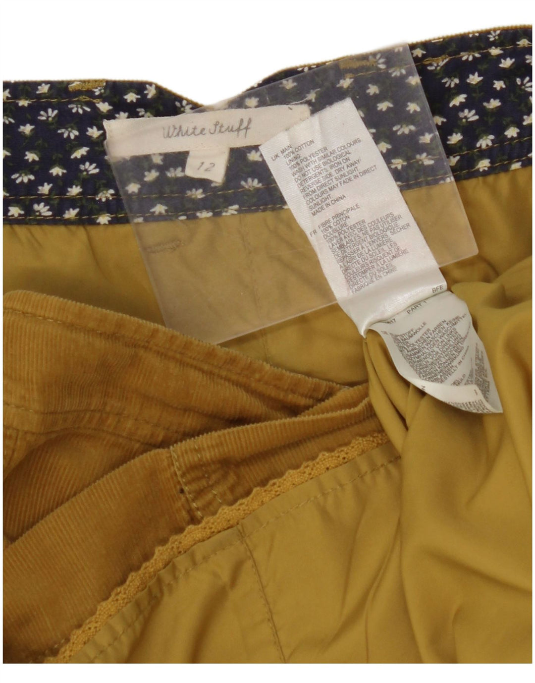 WHITE STUFF Mini jupe en velours côtelé pour femme UK 12 Medium W32 Coton jaune
