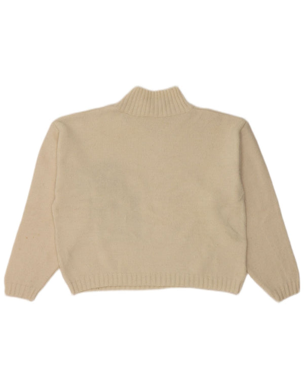 VINTAGE Femmes Crop Turtle Neck Jumper Pull UK 14 Medium Off White