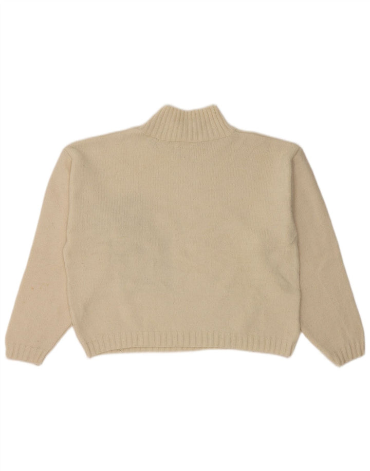 VINTAGE Femmes Crop Turtle Neck Jumper Pull UK 14 Medium Off White