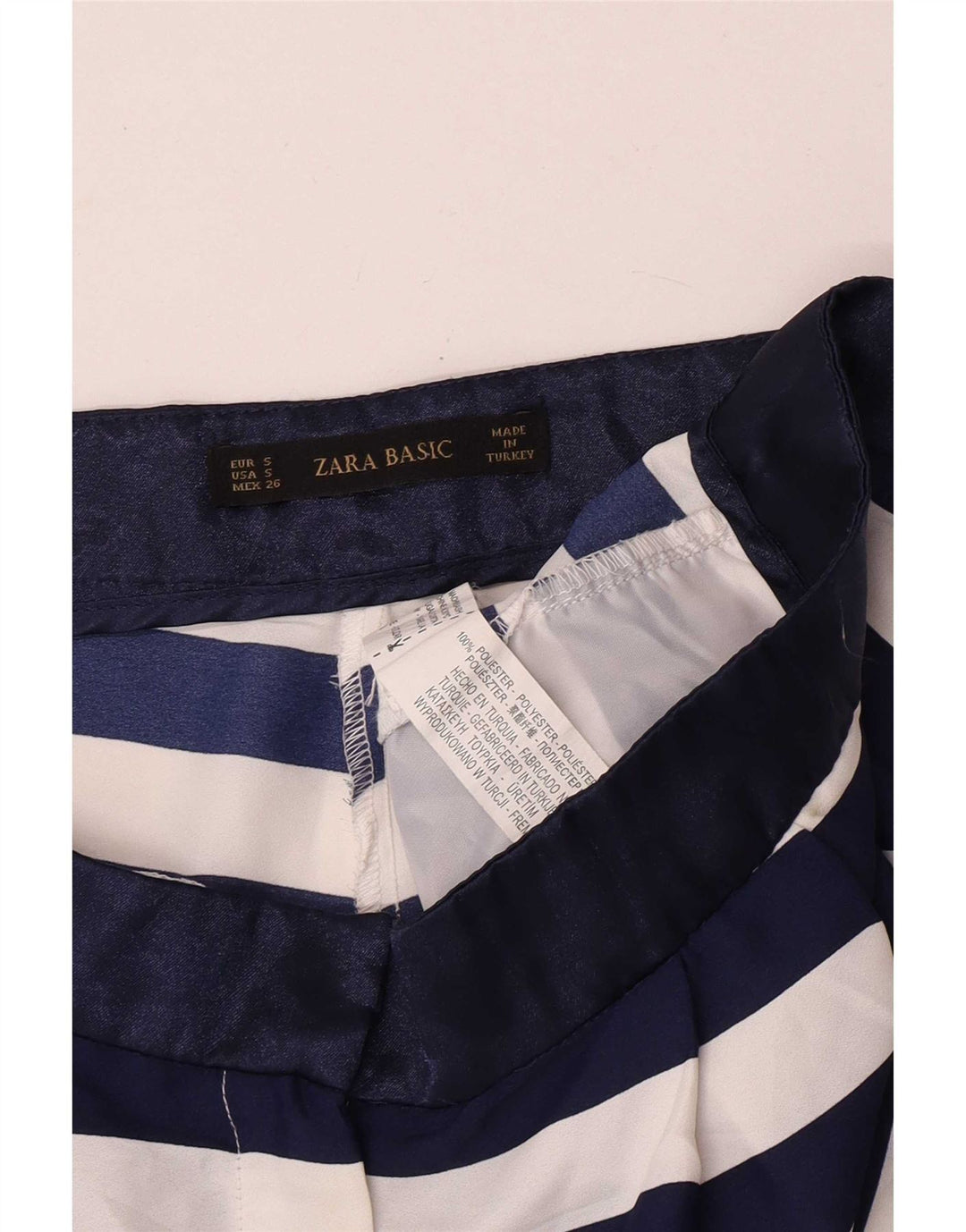 Zara Short Chino Femme Petit W26 Bleu Marine Rayé Polyester
