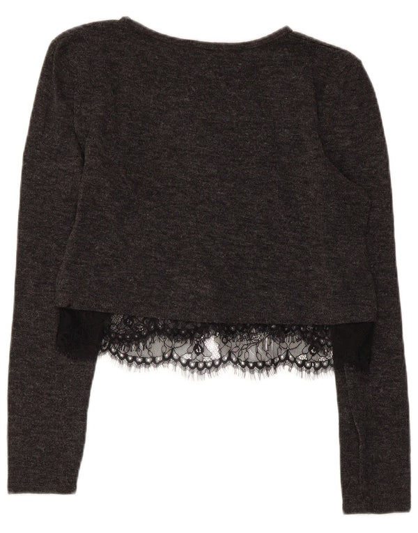 Zara Womens Crop Top Manches Longues UK 12 Gris Moyen