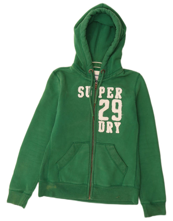 Superdry Pull à capuche zippé graphique pour femme UK 16 Large Vert Coton