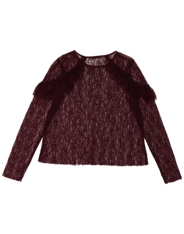 Zara Haut transparent à manches longues pour femme UK 12 Floral bordeaux moyen
