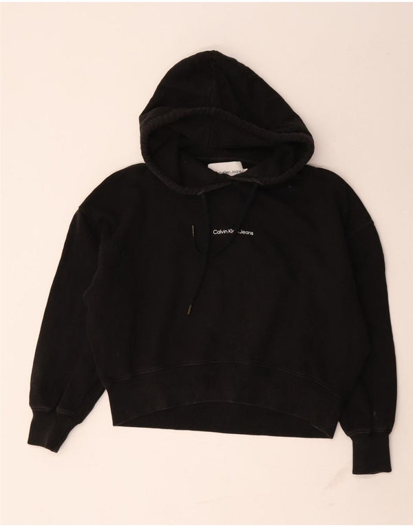 Calvin Klein Jeans Pull à capuche surdimensionné graphique pour femme UK 10 Petit Noir