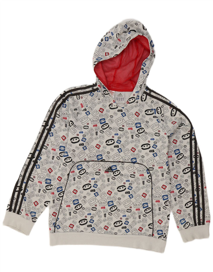 Adidas Pull à capuche à motif abstrait pour garçon 15-16 ans Blanc Géométrique