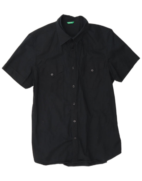 Benetton Chemise à Manches Courtes Homme Large Bleu Marine Coton