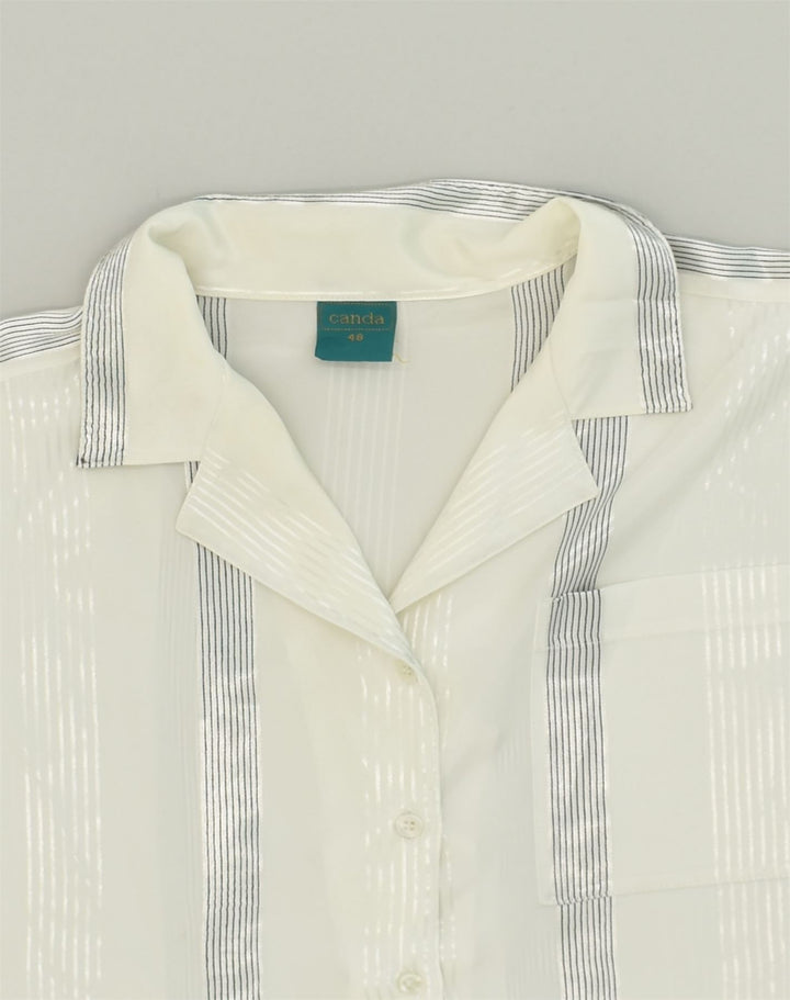 CANDA Womens Short Sleeve Shirt IT 48 XL White Striped Polyester | Vintage Canda | Thrift | Second-Hand Canda | Used Clothing | Messina Hembry 