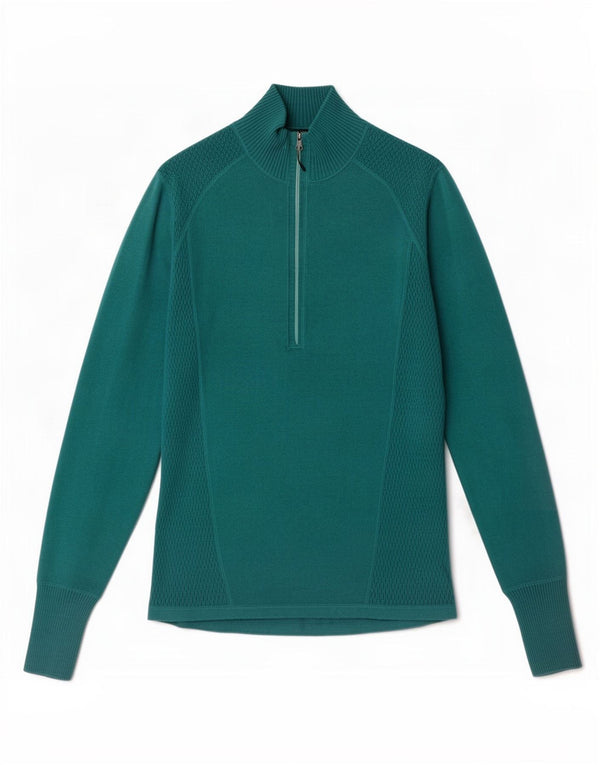 Eddie Bauer Pull à col zippé pour femme UK 14 Grand coton vert