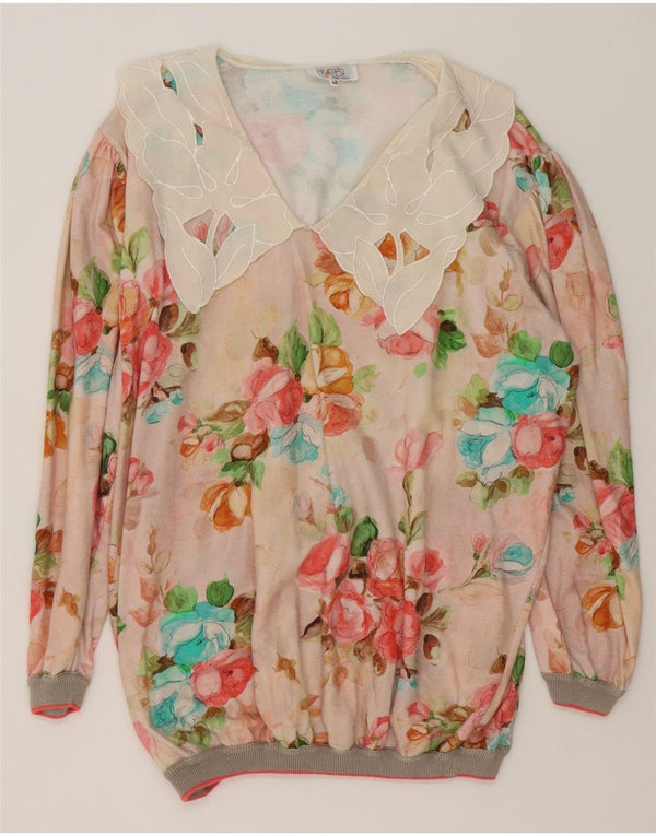 vintage Femme Blouse Oversize Top IT 48 XL Coton Floral Multicolore