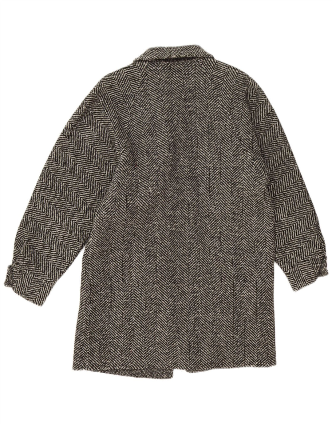 vintage Womens Overcoat UK 14 Moyen Gris Chevrons