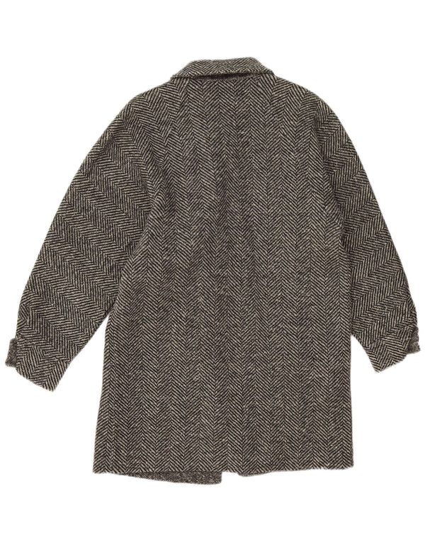 vintage Womens Overcoat UK 14 Moyen Gris Chevrons