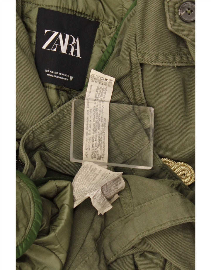 Zara Veste militaire surdimensionnée pour femme UK 6 XS Coton kaki