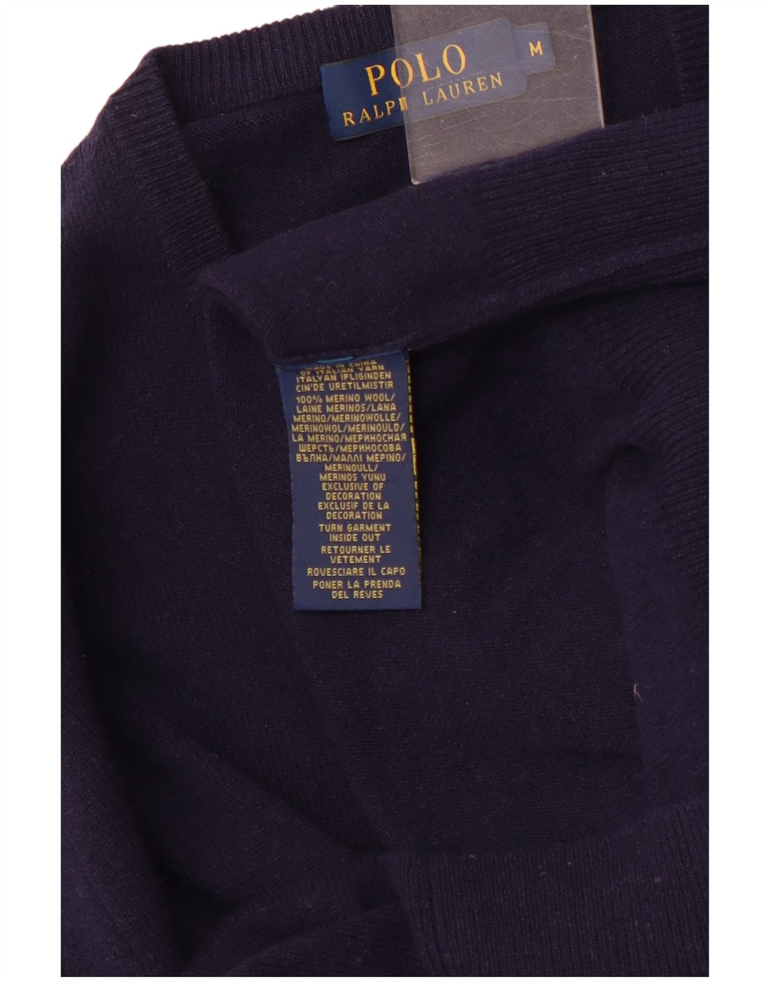POLO RALPH LAUREN Pull Col V Homme Bleu Marine Moyen Laine Mérinos