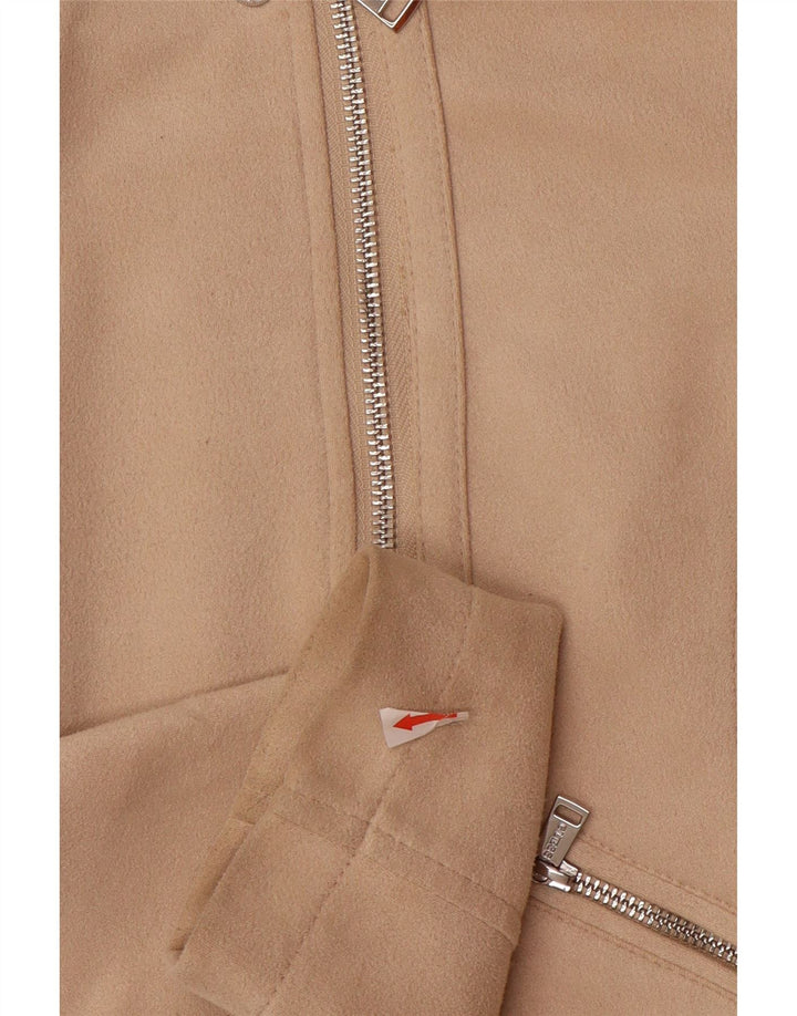 GUESS Veste Bomber Courte Femme UK 10 Petit Beige Polyester
