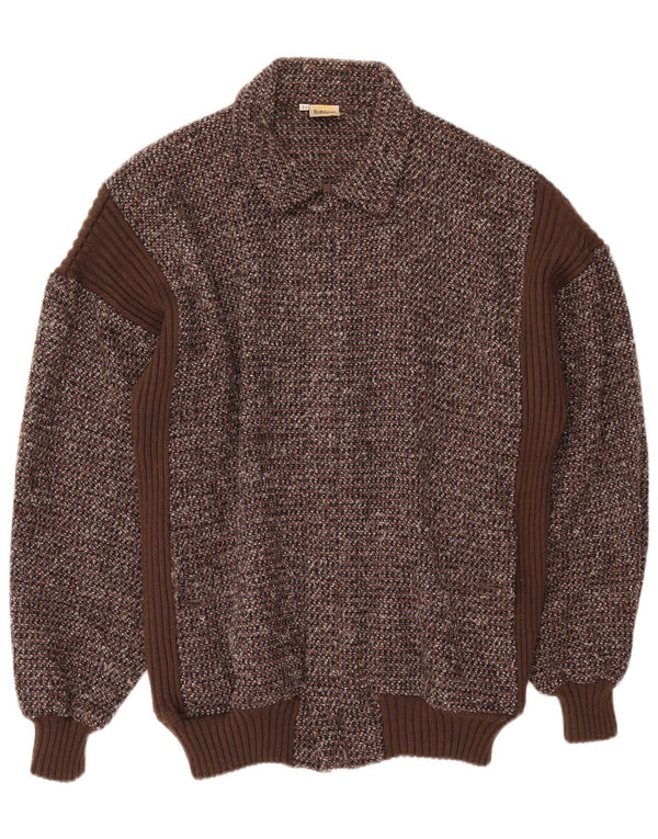 VINTAGE Pull Cardigan Homme IT 54 XL Marron Moucheté