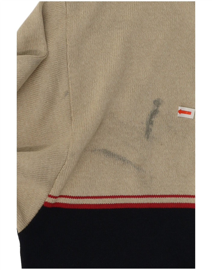 vintage Mens Jumper Sweater Grand Beige Colourblock Polyacrylique