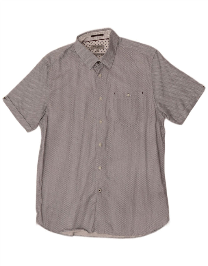 Ted Baker Chemise à manches courtes pour homme Taille 4 Grand coton géométrique gris