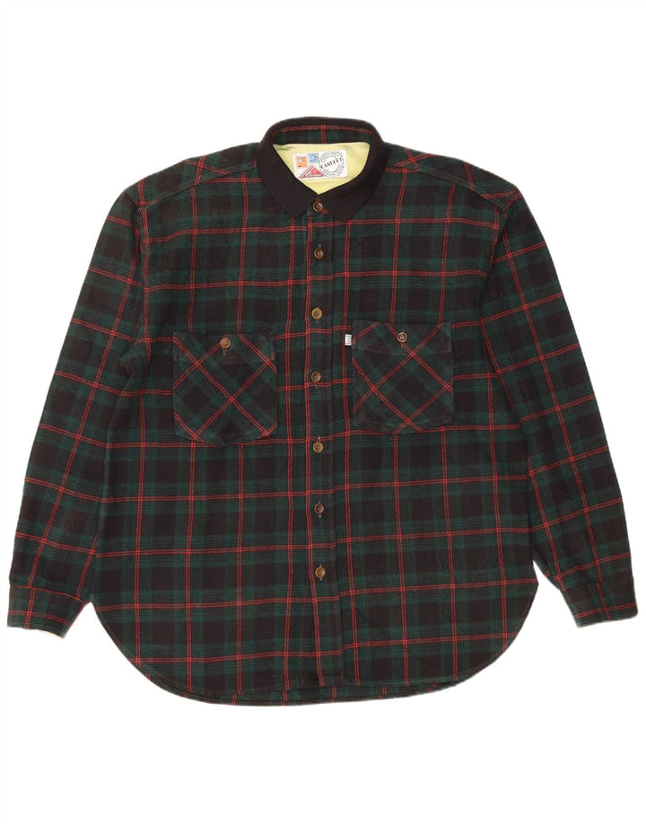 Casucci Chemise en flanelle pour hommes, grand carreaux verts, polyacrylique