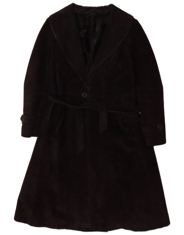 vintage Womens Shearling Coat UK 10 Petit cuir noir