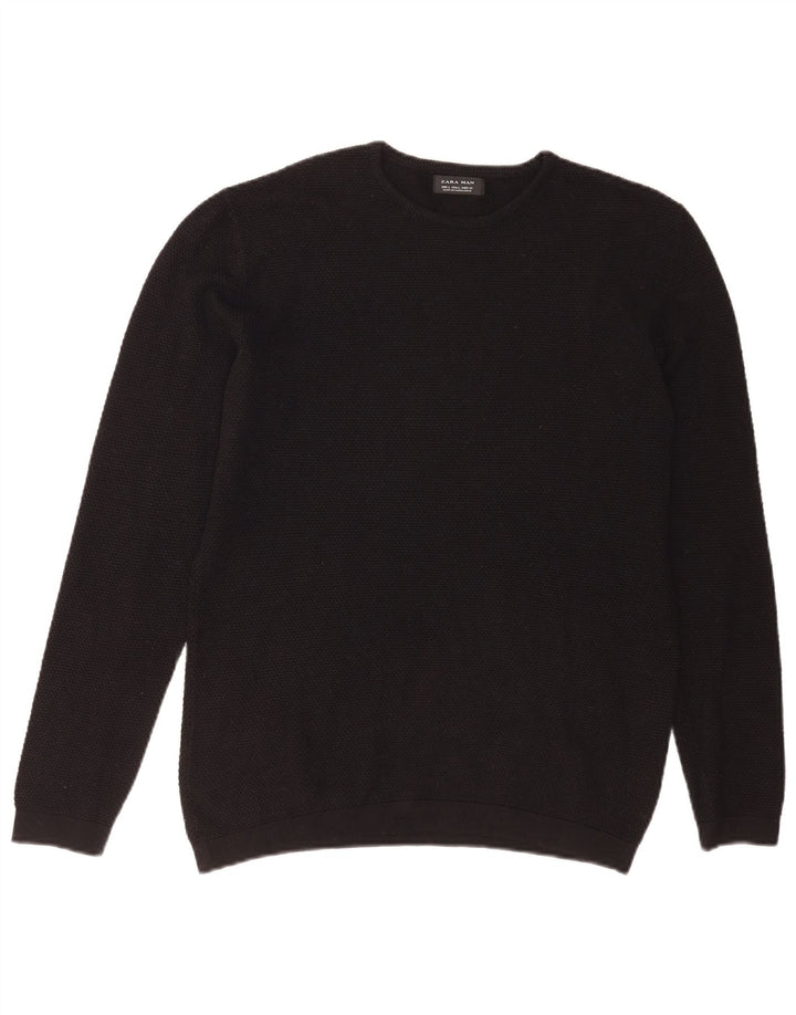 Zara Pull ras du cou pour hommes, grand, acrylique noir