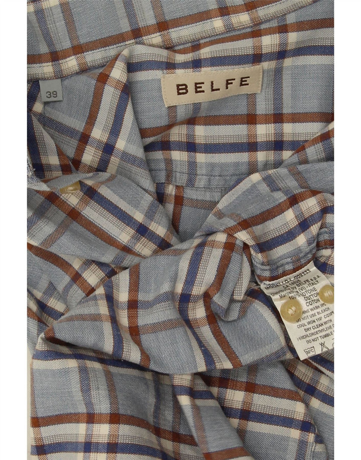 Belfe Chemise Homme Taille 39 Bleu Moyen Carreaux Coton
