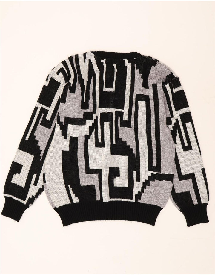 vintage Mens Crew Neck Jumper Pull Moyen Gris Géométrique