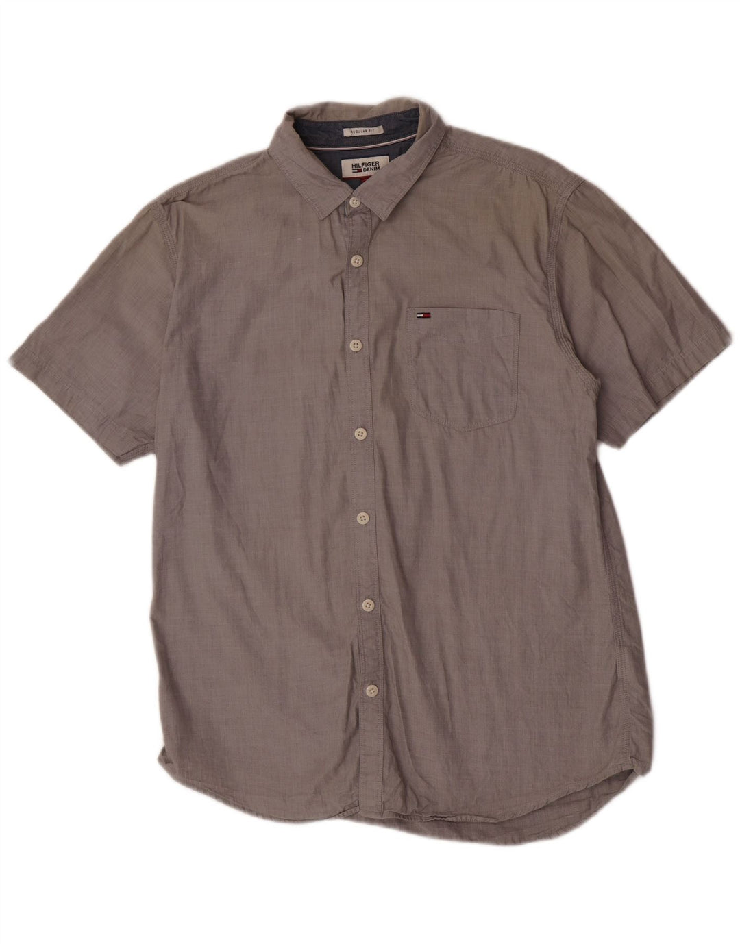 Tommy Hilfiger Chemise à manches courtes pour homme Coupe droite Large Gris Coton