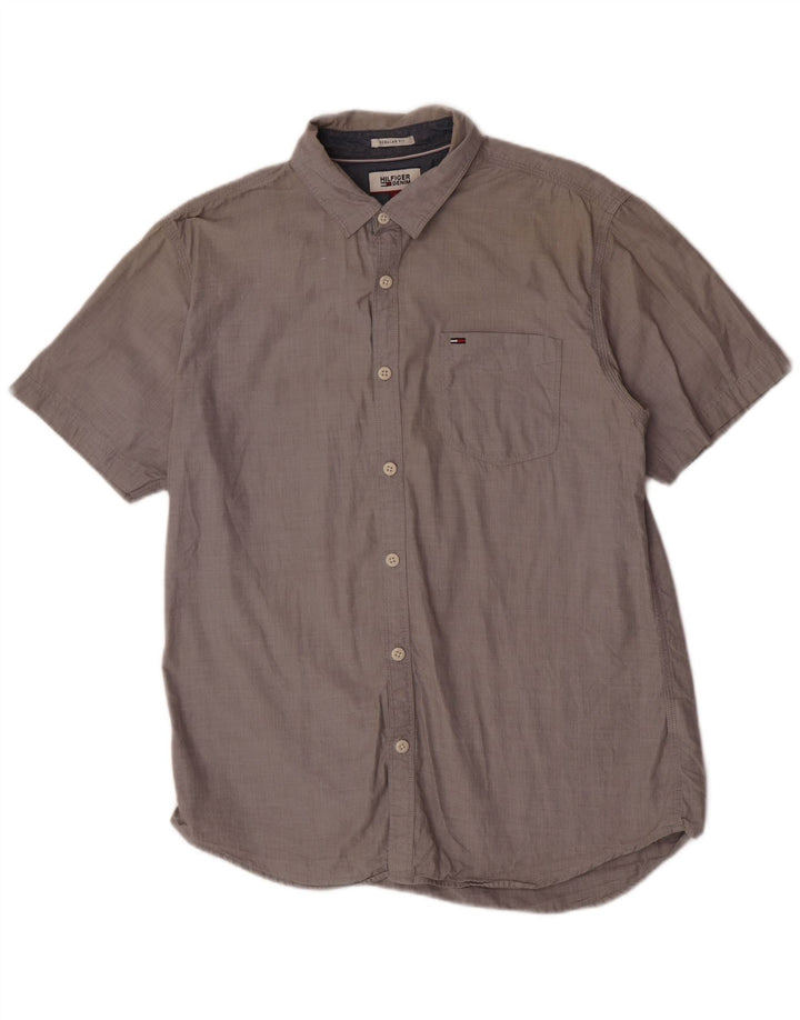 Tommy Hilfiger Chemise à manches courtes pour homme Coupe droite Large Gris Coton