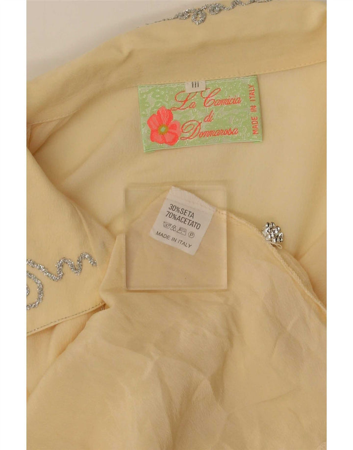 Chemisier chemise femme vintage UK 16 Grande soie jaune