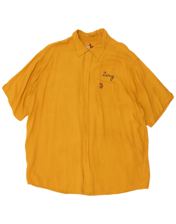 vintage Femme Graphique Chemise à manches courtes UK 22 3XL Jaune