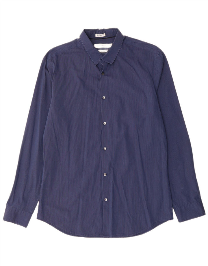 CALVIN KLEIN Chemise homme Taille 15 15 1/2 Coton à fines rayures bleu marine moyen