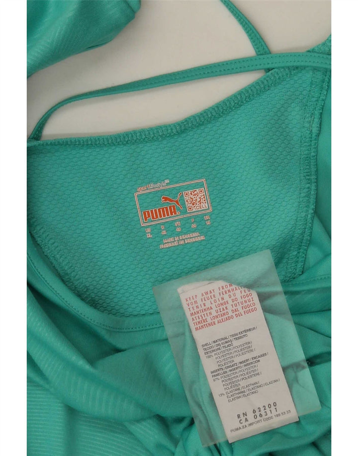 Puma T-Shirt Femme Top UK 16 Large Turquoise Géométrique Polyester