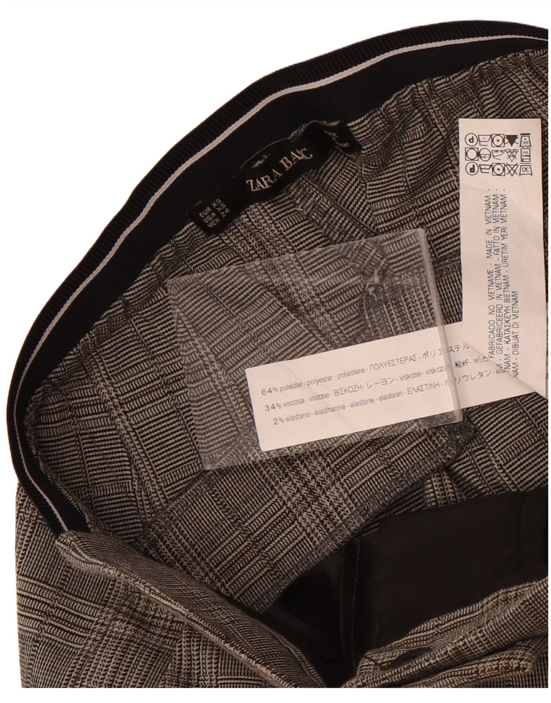 Zara Pantalon de costume slim pour femme XS W24 L27 Gris à carreaux Polyester