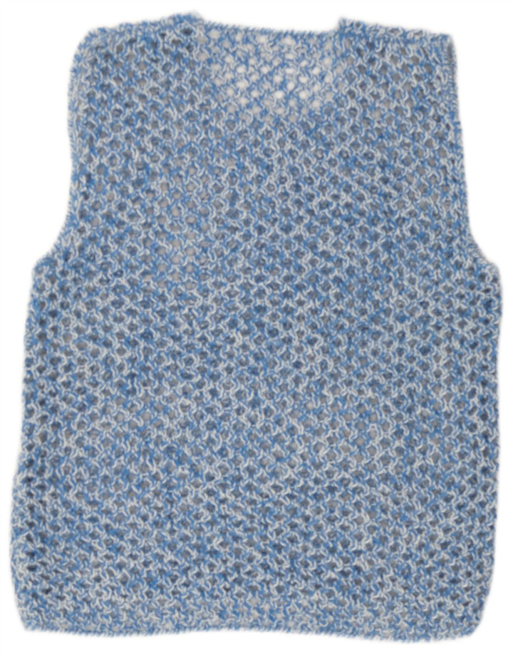 vintage Womens See Through Vest Tank Top UK 16 Grand Bleu Moucheté