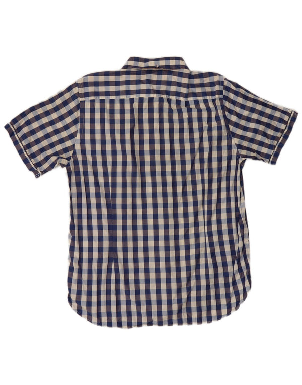 Ted Baker Chemise à manches courtes pour homme Taille 5 XL Bleu marine à carreaux en coton