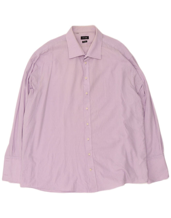Pierre Cardin Chemise formelle coupe régulière pour homme Taille 19 3XL Violet à fines rayures