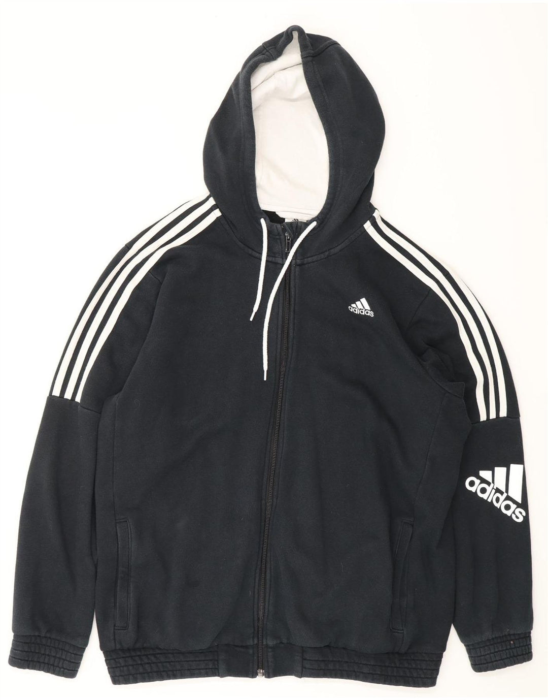 ADIDAS Pull à capuche zippé graphique pour homme XL en coton bleu marine