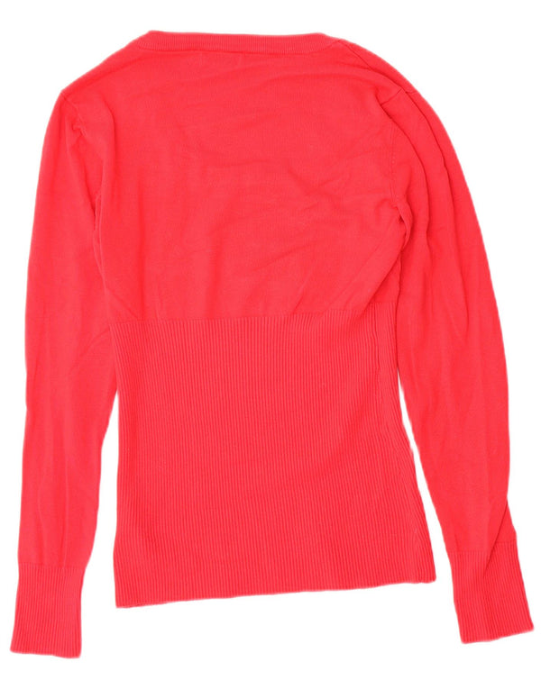 Guess Womens Graphic Boat Neck Jumper Sweater UK 12 Medium Red Rayon