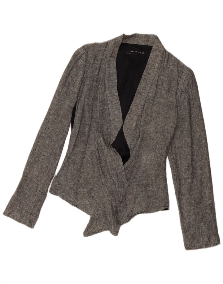 ZARA Veste blazer à nouer sur le devant pour femme UK 14 Gris moyen Colourblock Lin