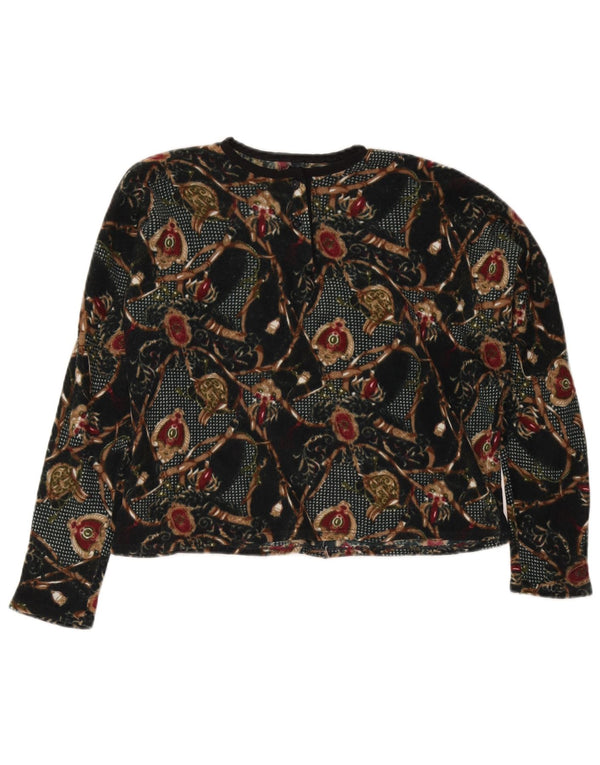 vintage Womens Crop Graphic Top Manches longues UK 16 Grand Noir